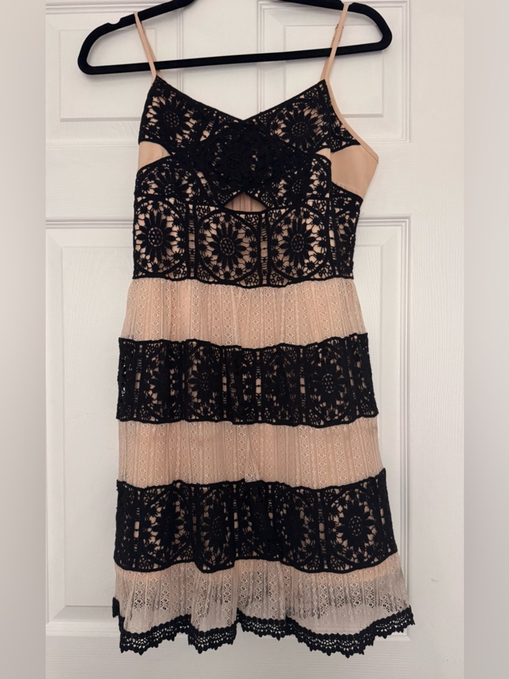 foxiedox Black Keyhole Lace Dress with Nude Lining